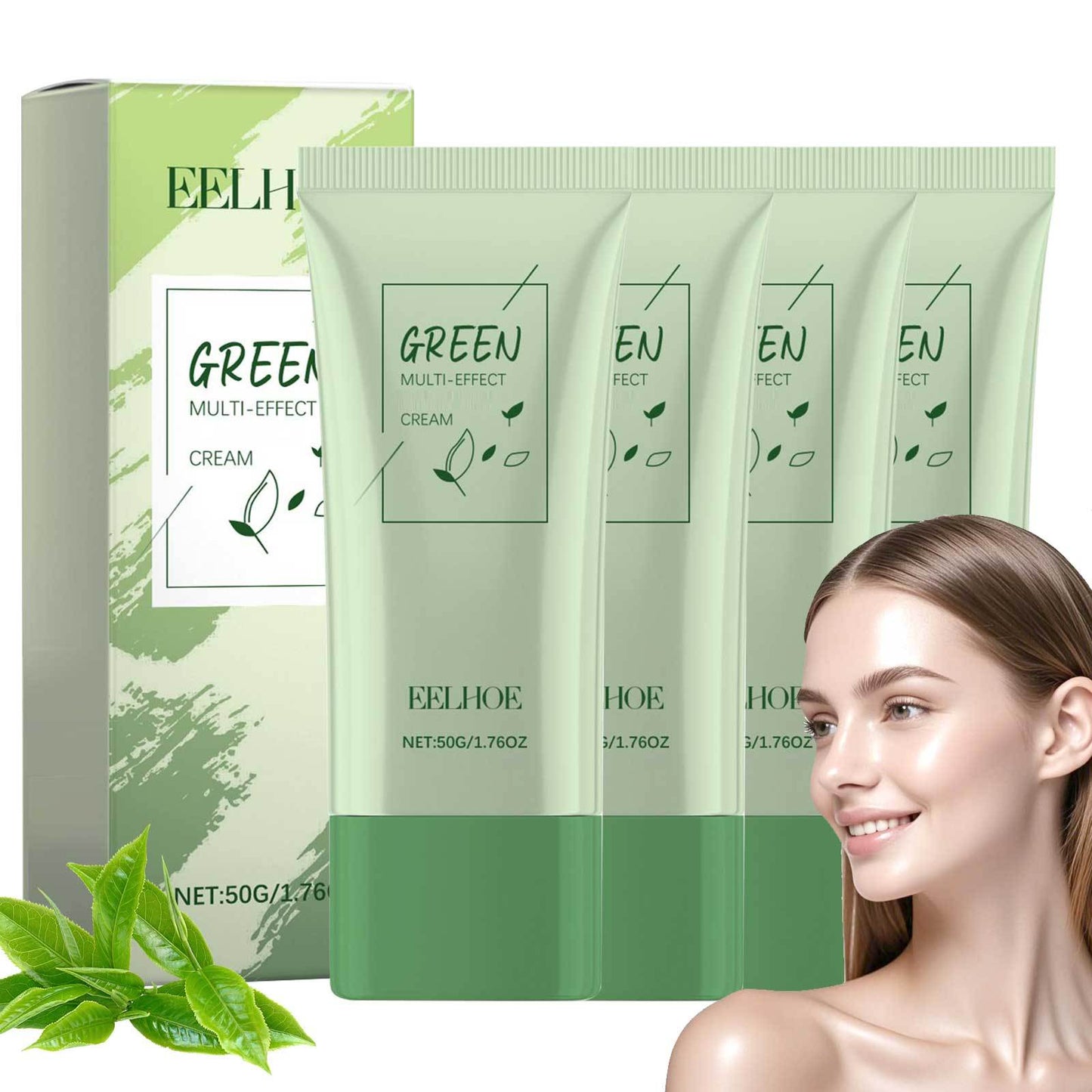 4pcs Green Tea Oil Control Moisturizer 50g Deep Hydrating Cream