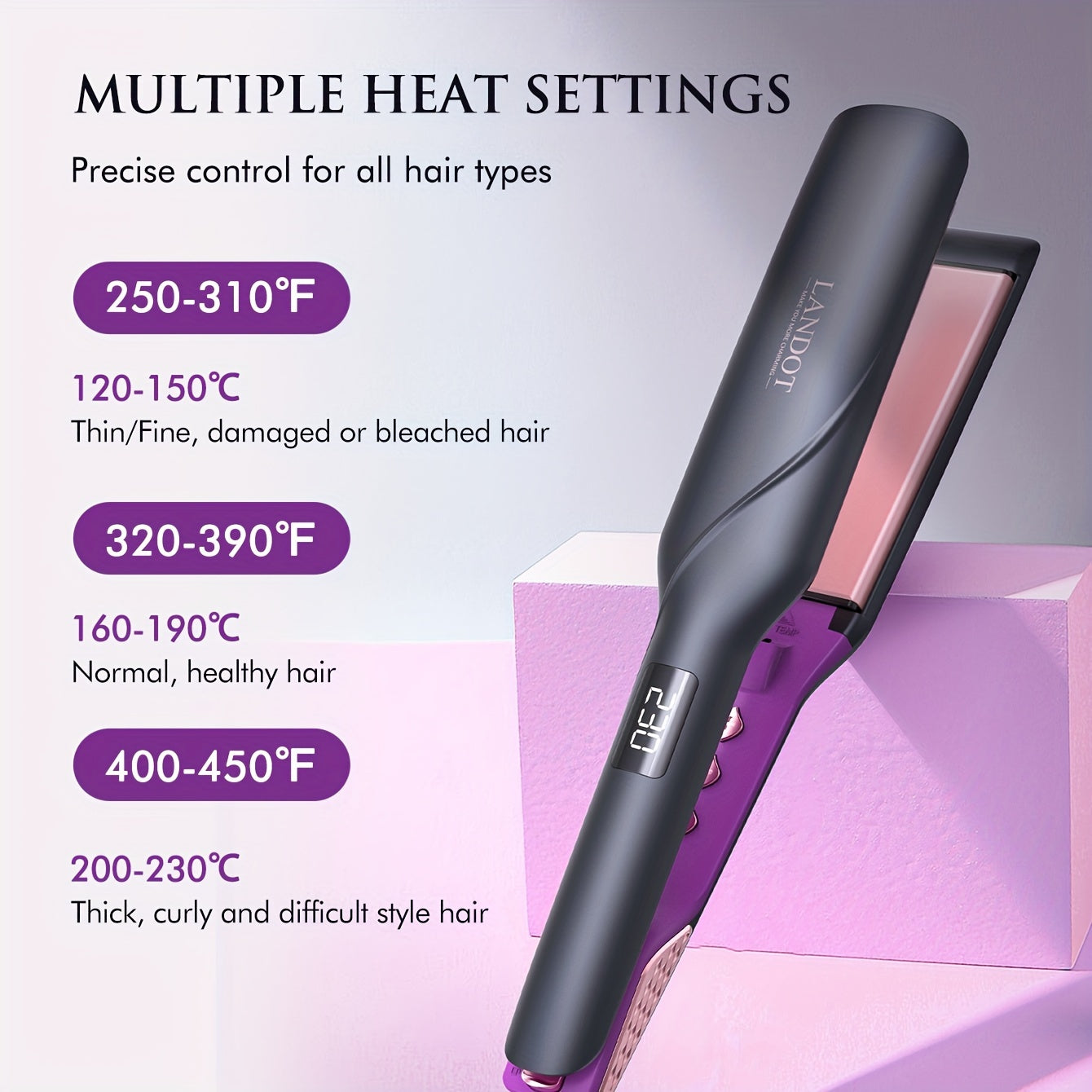 LANDOT Wide Flat Iron Hair Straightener 1.75 Inch for Thick Hair