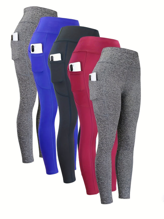High Elasticity Tight Fitting Yoga Leggings for Women Thick High Waisted Sports Pants with Side Pockets Gray