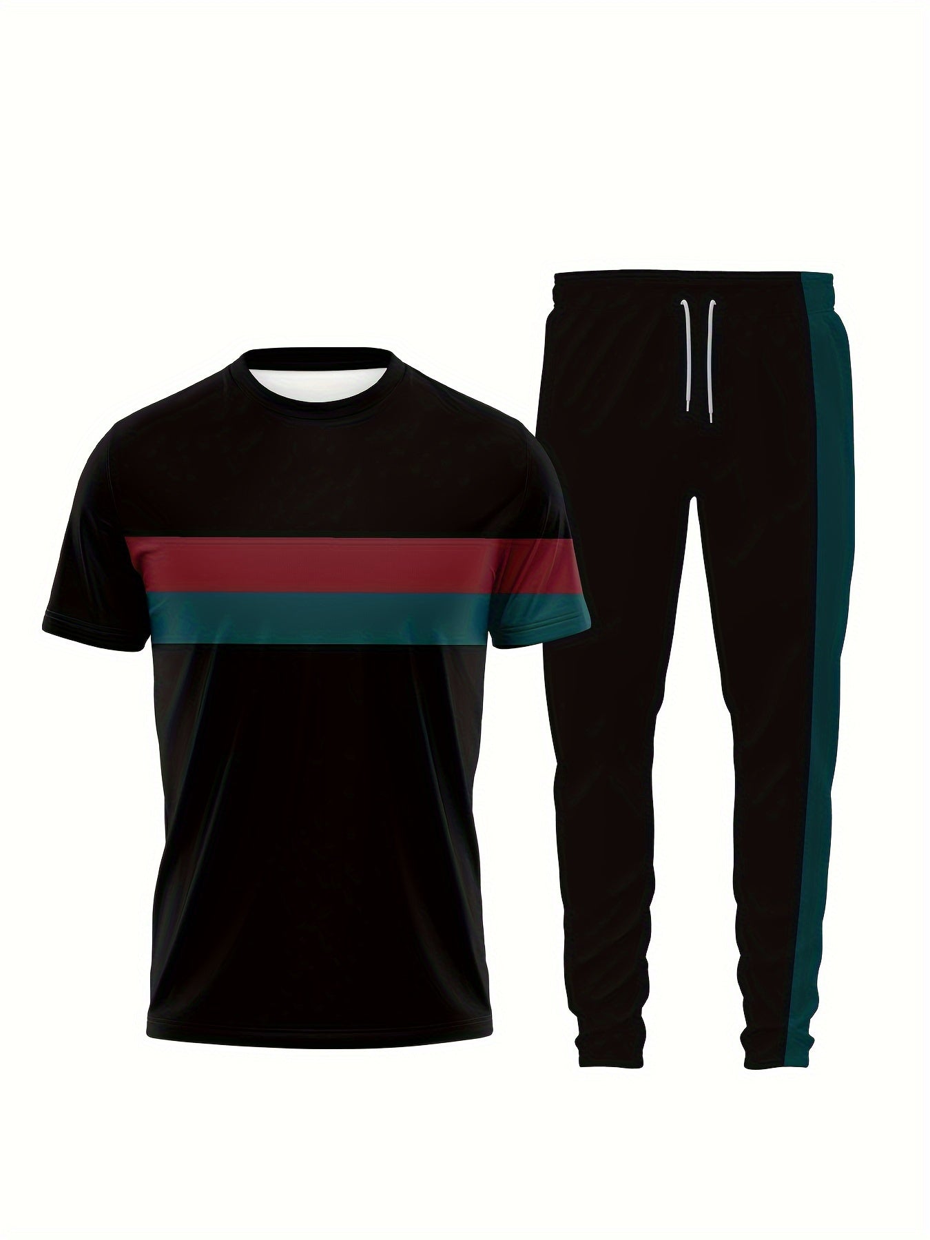 Men'S 3D Printed Casual Sports Short Sleeve And Pants Suit
