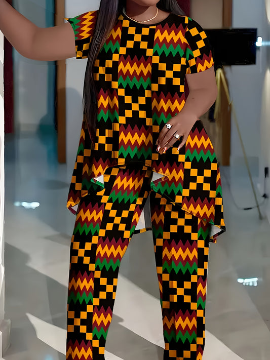 Top And Bottom 2pcs Fashionable Women's Clothing Geometric Set