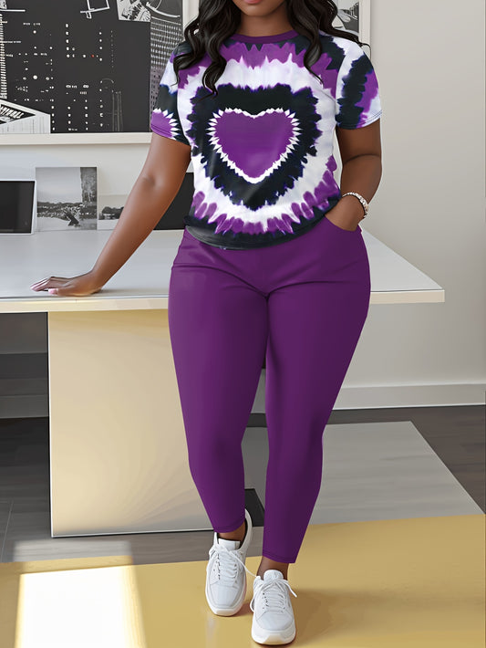 Comfy Polyester Women's Casual Heart Print Outfit Set