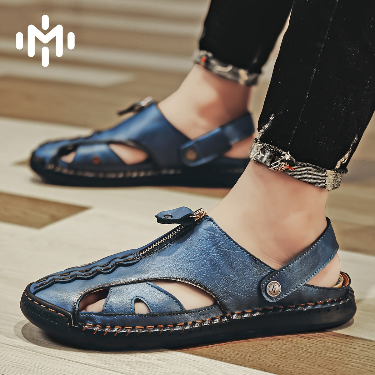 Men'S Solid Color Breathable Sandals, Men'S Lightweight Anti-Slip Fashionable Sandals - Ultra-Fiber Synthetic Upper, Hand-Sewn Sandals, Beach & Water Activities Quick-Dry Comfort, Men'S Stitch Beach Shoes For Summer
