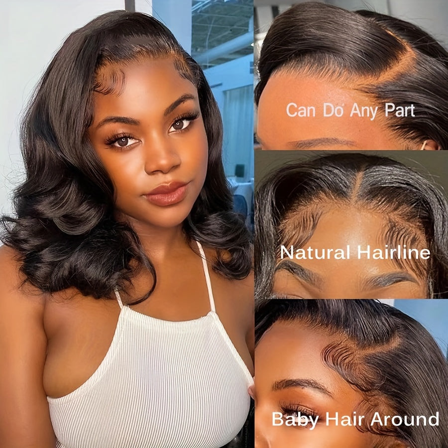 Glueless Bob Wigs Human Hair 13x4 Lace Closure Pre Plucked and Pre-Cut No Glue Needed 180 Density Body Wave Natural Hairline Wear and Go Wig