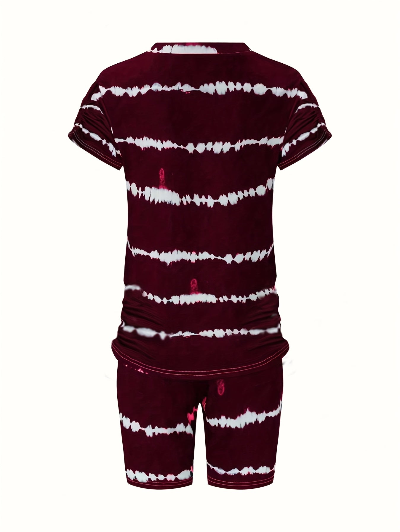 Spring/Summer Striped Crew Neck Top And Shorts Suit