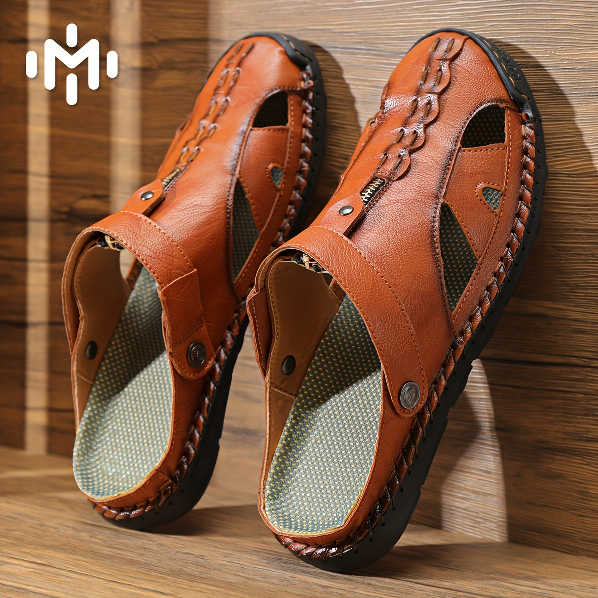 Men'S Solid Color Breathable Sandals, Men'S Lightweight Anti-Slip Fashionable Sandals - Ultra-Fiber Synthetic Upper, Hand-Sewn Sandals, Beach & Water Activities Quick-Dry Comfort, Men'S Stitch Beach Shoes For Summer