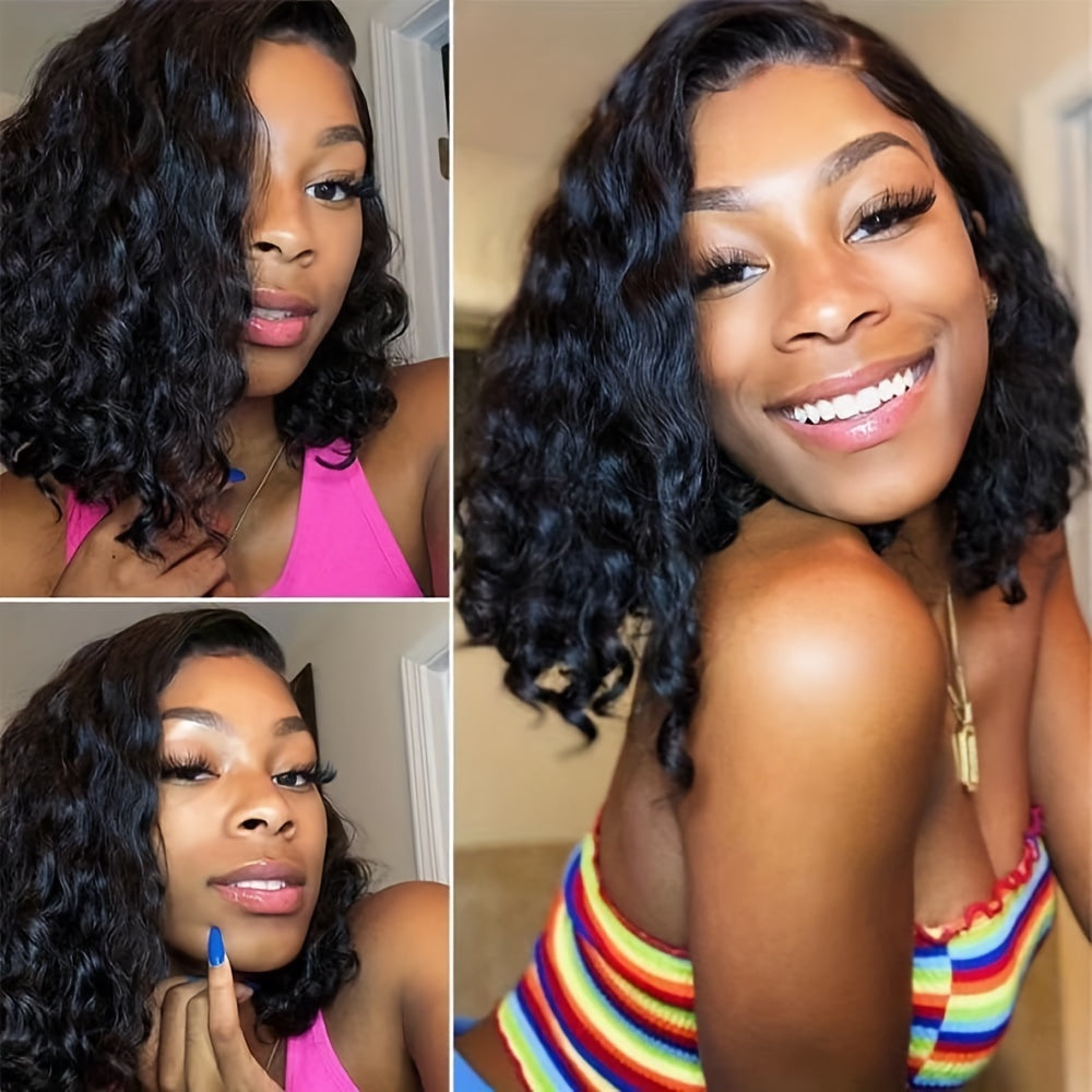 Curly Bob Wig Human Hair Glueless 13x6 Transparent Lace Frontal Wet and Wavy Short Jerry Curly Lace Front Bob Wigs for Black Women Pre Plucked Natural Hairline with Baby Hair 14 Inch
