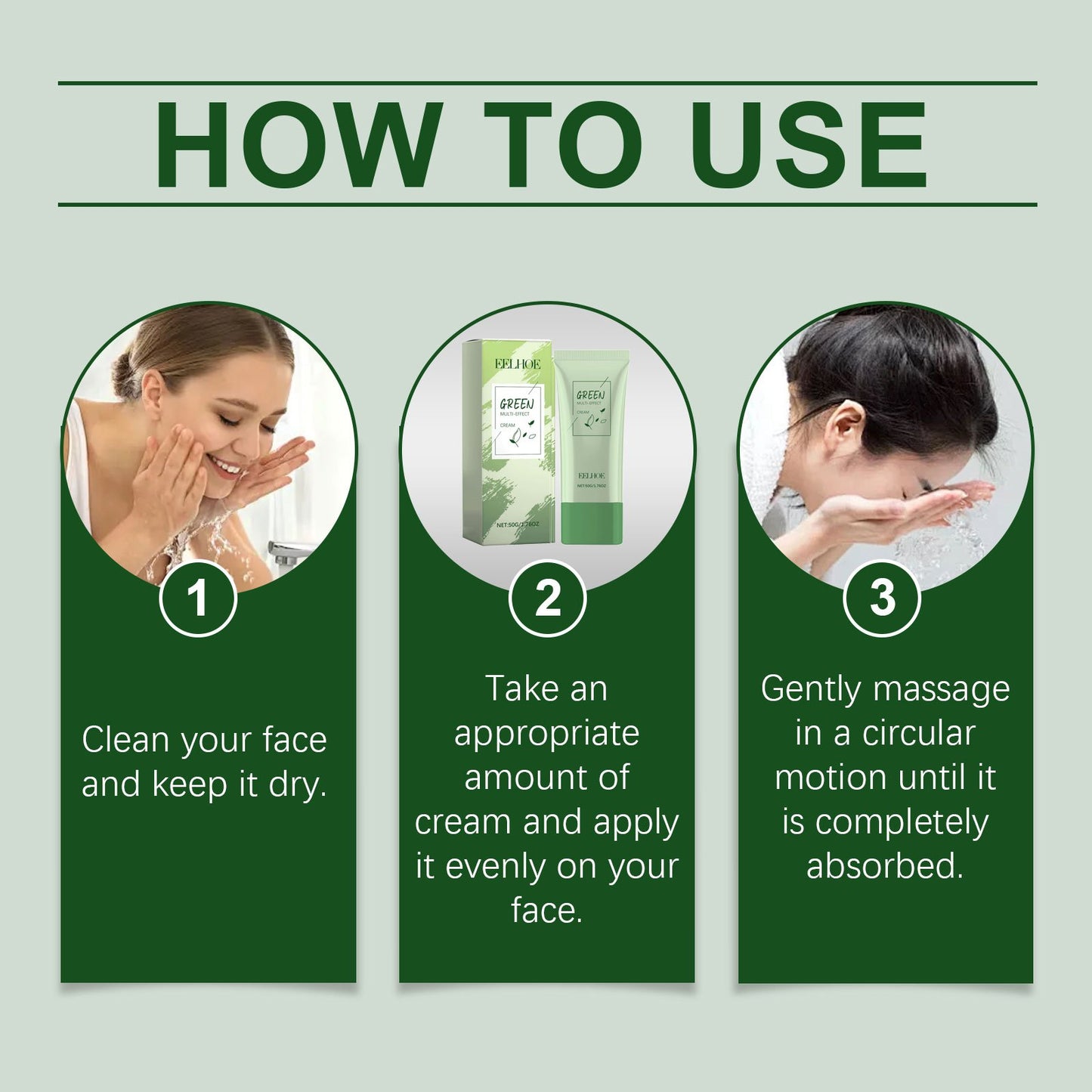 3pcs Green Tea Oil Control Moisturizer 50g Deep Moisturizing Cream