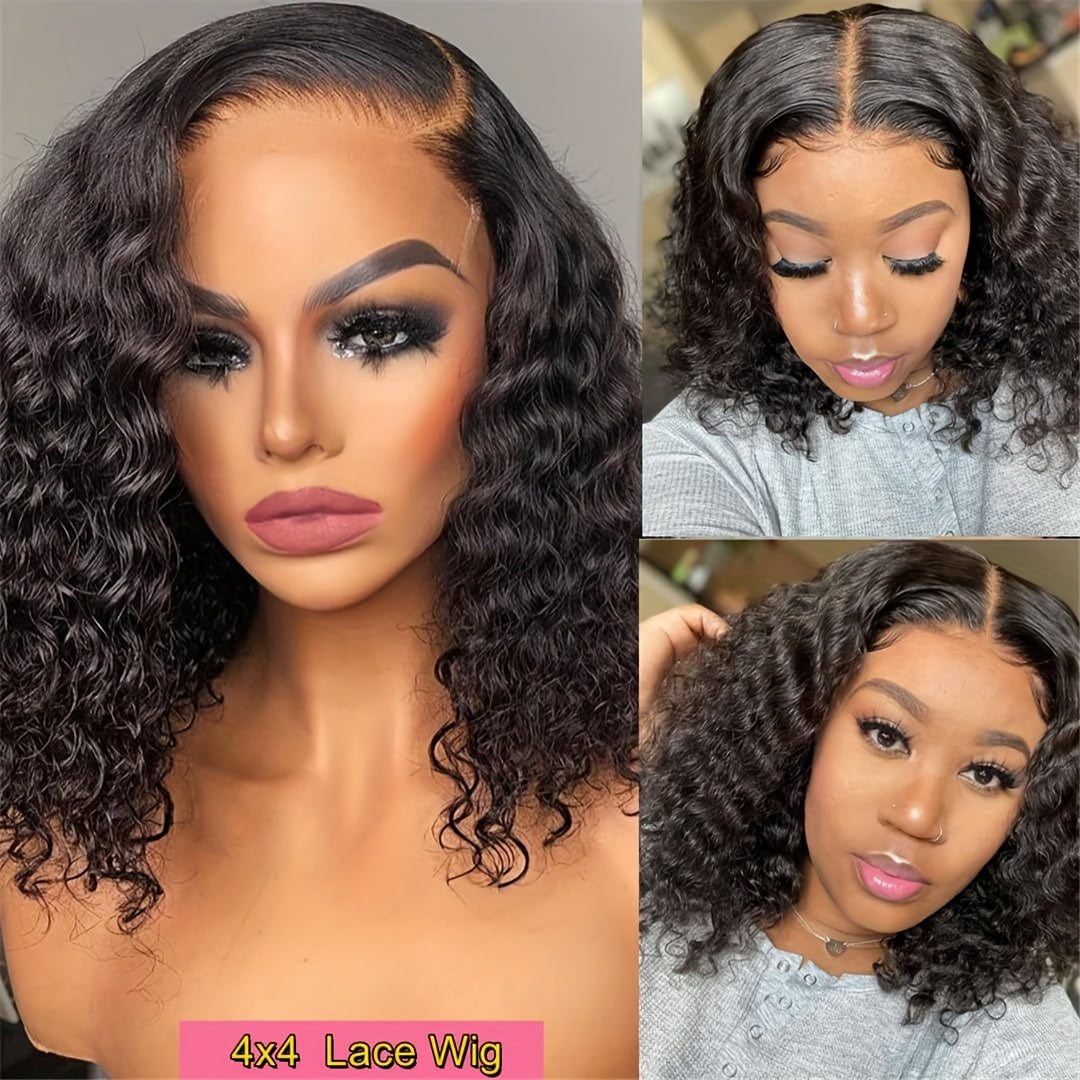 Curly Bob Wig Human Hair Glueless 13x6 Transparent Lace Frontal Wet and Wavy Short Jerry Curly Lace Front Bob Wigs for Black Women Pre Plucked Natural Hairline with Baby Hair 14 Inch