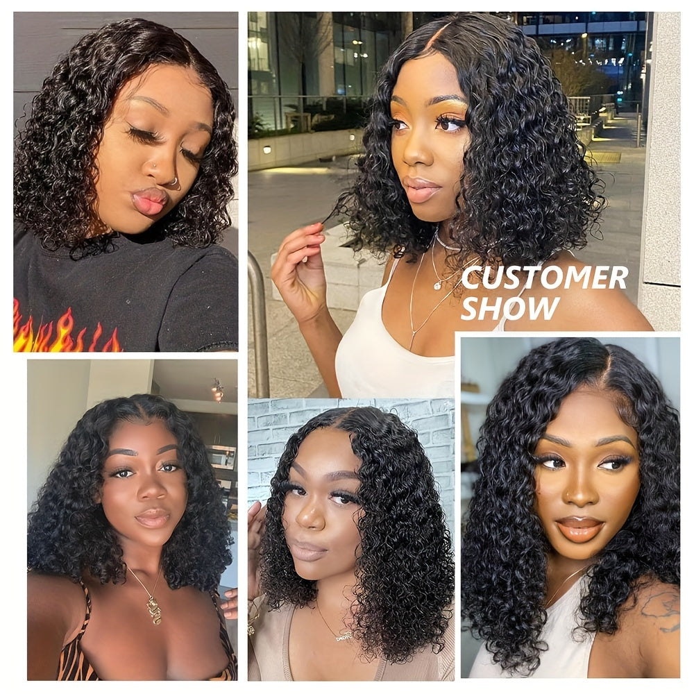 4x4 Kinky Curly Lace Front Wig Glueless Human Hair Pre-Plucked and Pre-Cut 180 Density Transparent HD Lace Closure Natural Look for Women Beginner Friendly Lustrous Shine Wig