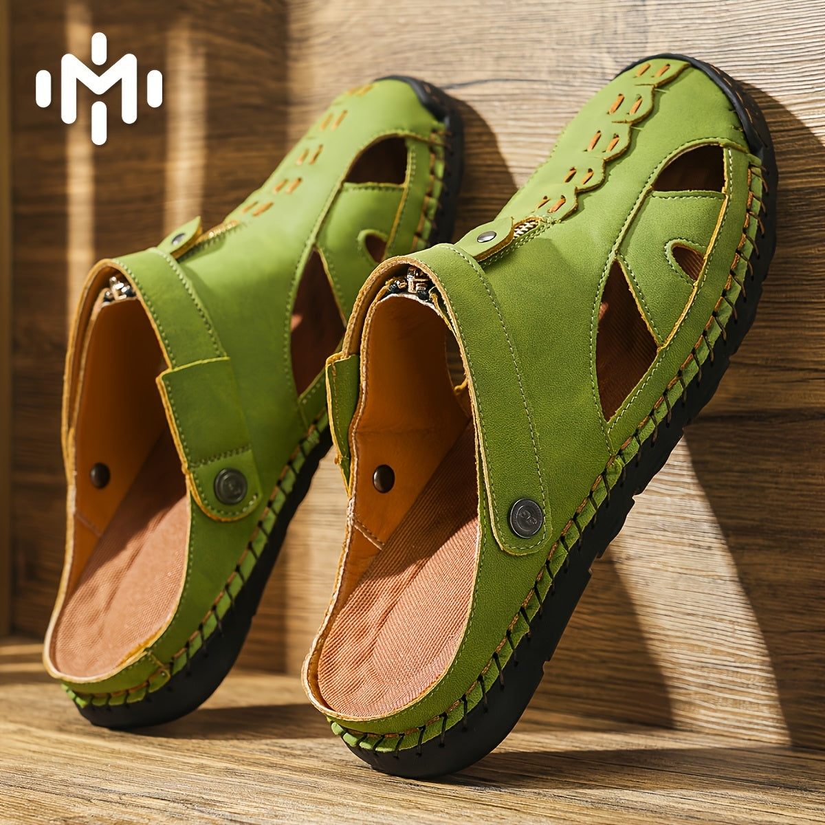 Men'S Solid Color Breathable Sandals, Men'S Lightweight Anti-Slip Fashionable Sandals - Ultra-Fiber Synthetic Upper, Hand-Sewn Sandals, Beach & Water Activities Quick-Dry Comfort, Men'S Stitch Beach Shoes For Summer