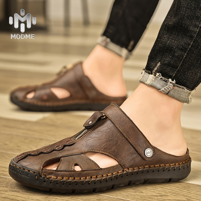 Men'S Solid Color Breathable Sandals, Men'S Lightweight Anti-Slip Fashionable Sandals - Ultra-Fiber Synthetic Upper, Hand-Sewn Sandals, Beach & Water Activities Quick-Dry Comfort, Men'S Stitch Beach Shoes For Summer