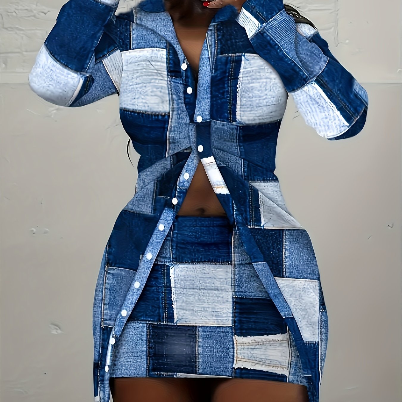 Casual Plaid Print Two-Piece Skirt Set for Women Clothing