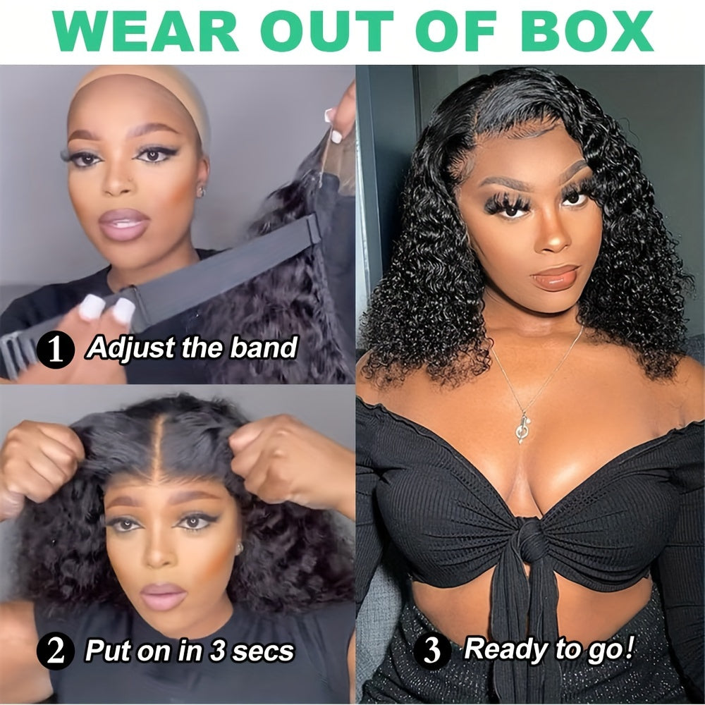 4x4 Kinky Curly Lace Front Wig Glueless Human Hair Pre-Plucked and Pre-Cut 180 Density Transparent HD Lace Closure Natural Look for Women Beginner Friendly Lustrous Shine Wig