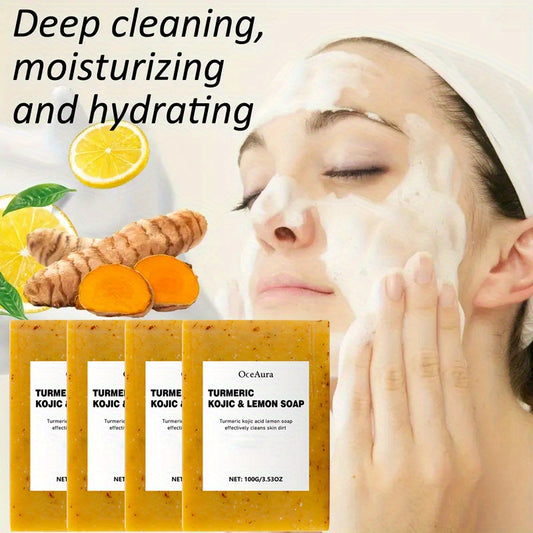 4Packs Handmade Turmeric Soap Bars 100g/3.53oz Essential Oils