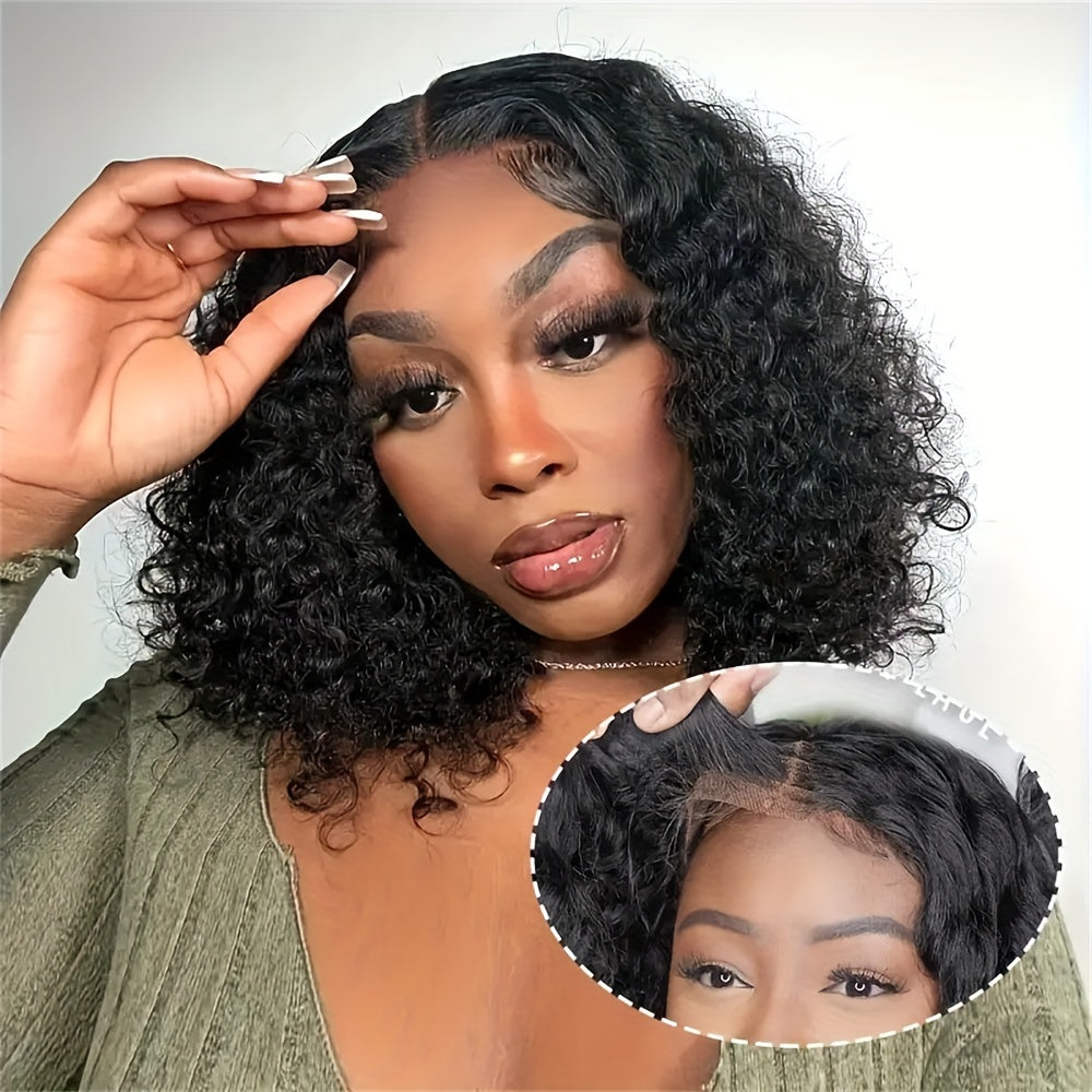 4x4 Kinky Curly Lace Front Wig Glueless Human Hair Pre-Plucked and Pre-Cut 180 Density Transparent HD Lace Closure Natural Look for Women Beginner Friendly Lustrous Shine Wig