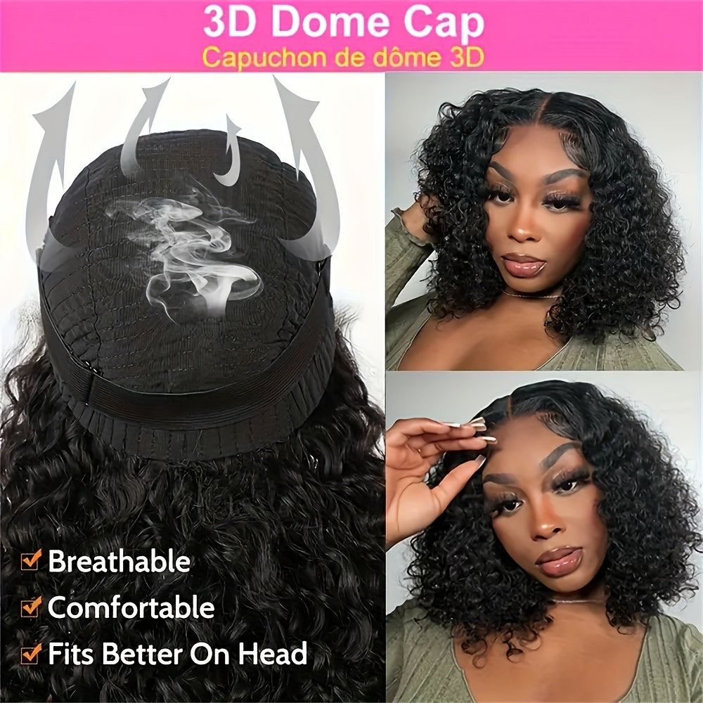 4x4 Kinky Curly Lace Front Wig Glueless Human Hair Pre-Plucked and Pre-Cut 180 Density Transparent HD Lace Closure Natural Look for Women Beginner Friendly Lustrous Shine Wig