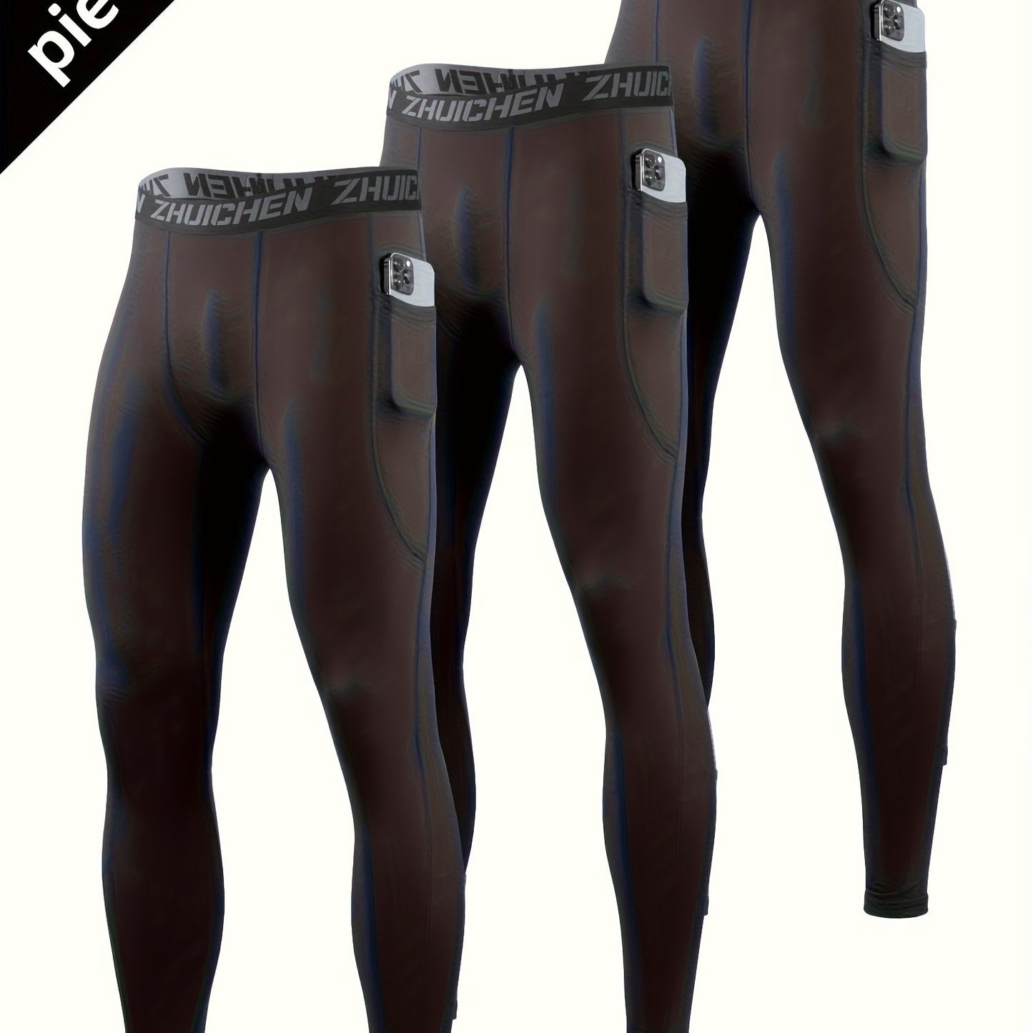 3pcs Men's Compression Leggings With Pockets High Stretch Quick Dry Athletic Tights for Basketball Running and Fitness Training