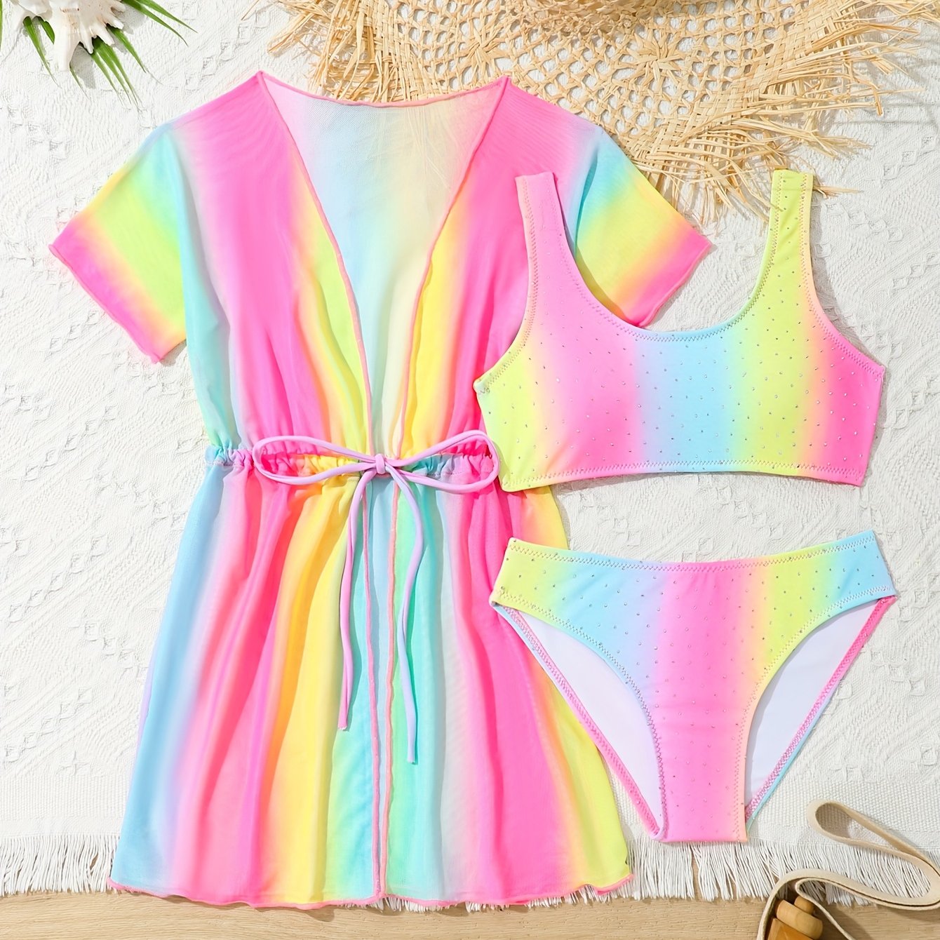 Bathing Suits For Girls 3pcs Colorful Outfit Bikini Set
