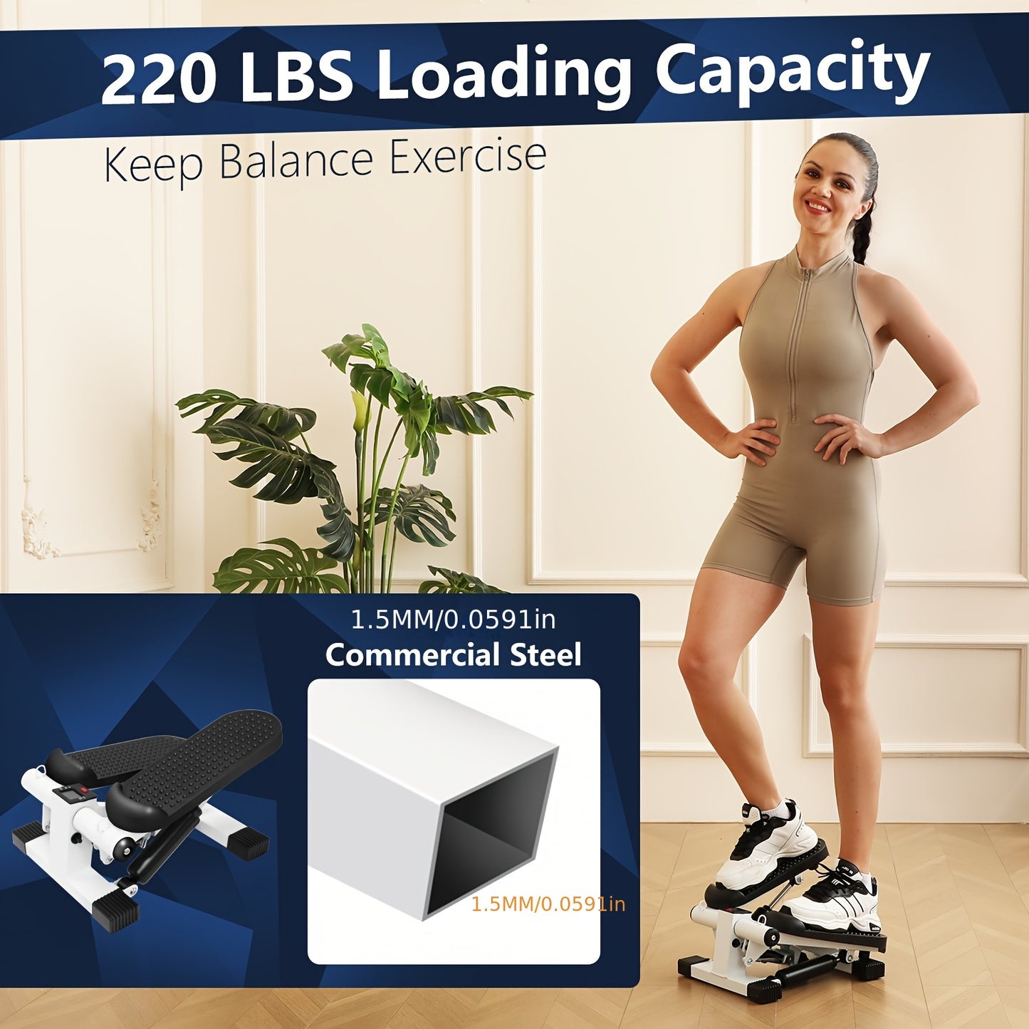 Compact Stainless Steel Stepper with Digital Monitor for Home Fitness