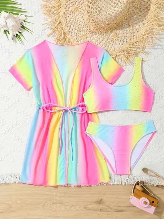 Bathing Suits For Girls 3pcs Colorful Outfit Bikini Set