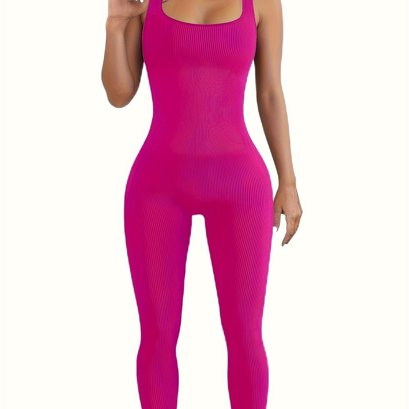 Women's Athletic Jumpsuit Seamless Ribbed Yoga Jumpsuit Tight Tank Bodysuit Sleeveless Workout Jumpsuit