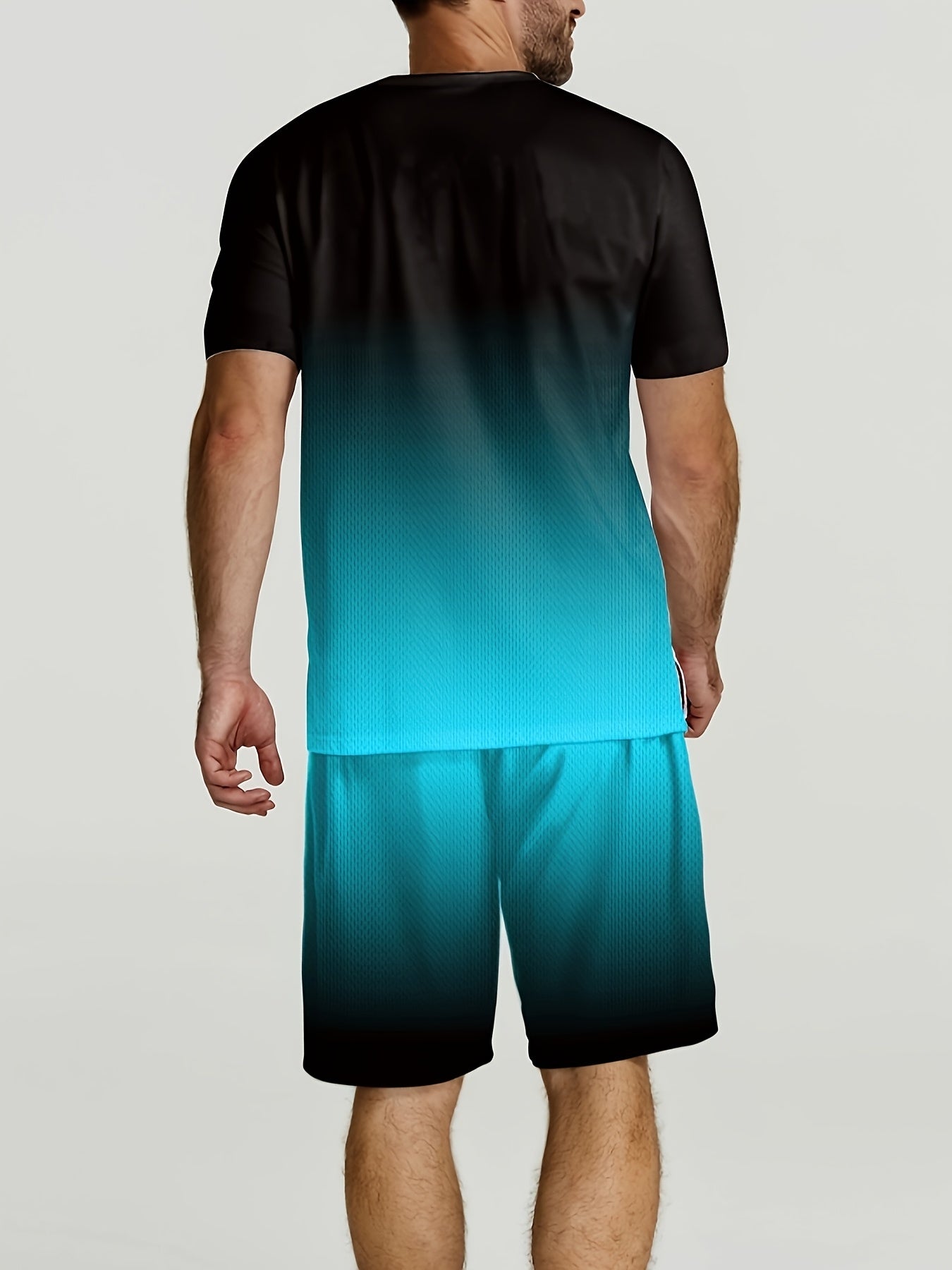 Men's Gradient Lettering Print Paris T-Shirt and Shorts Set
